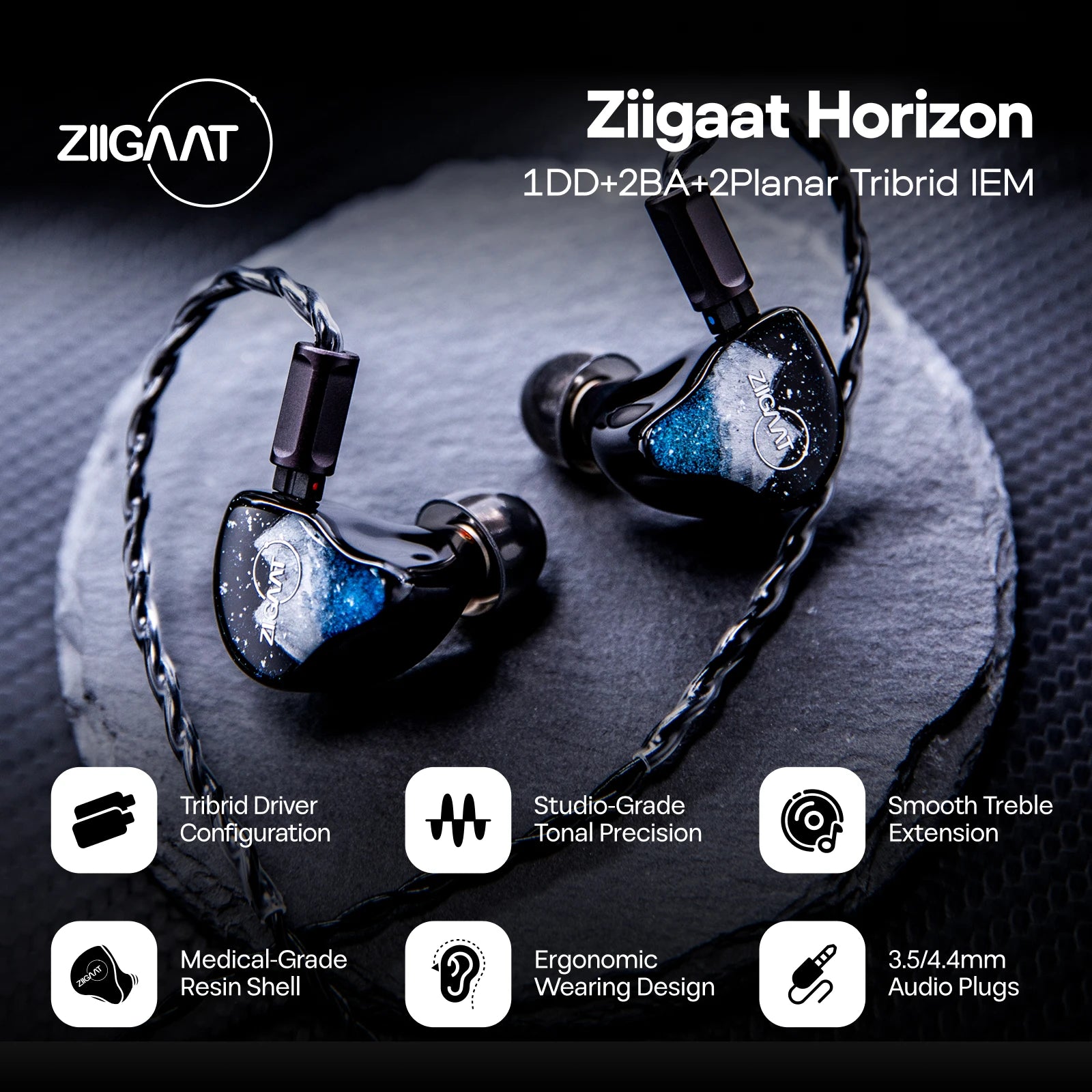 ZiiGaat Horizon 1DD+2BA+2 Planar Tribrid IEM